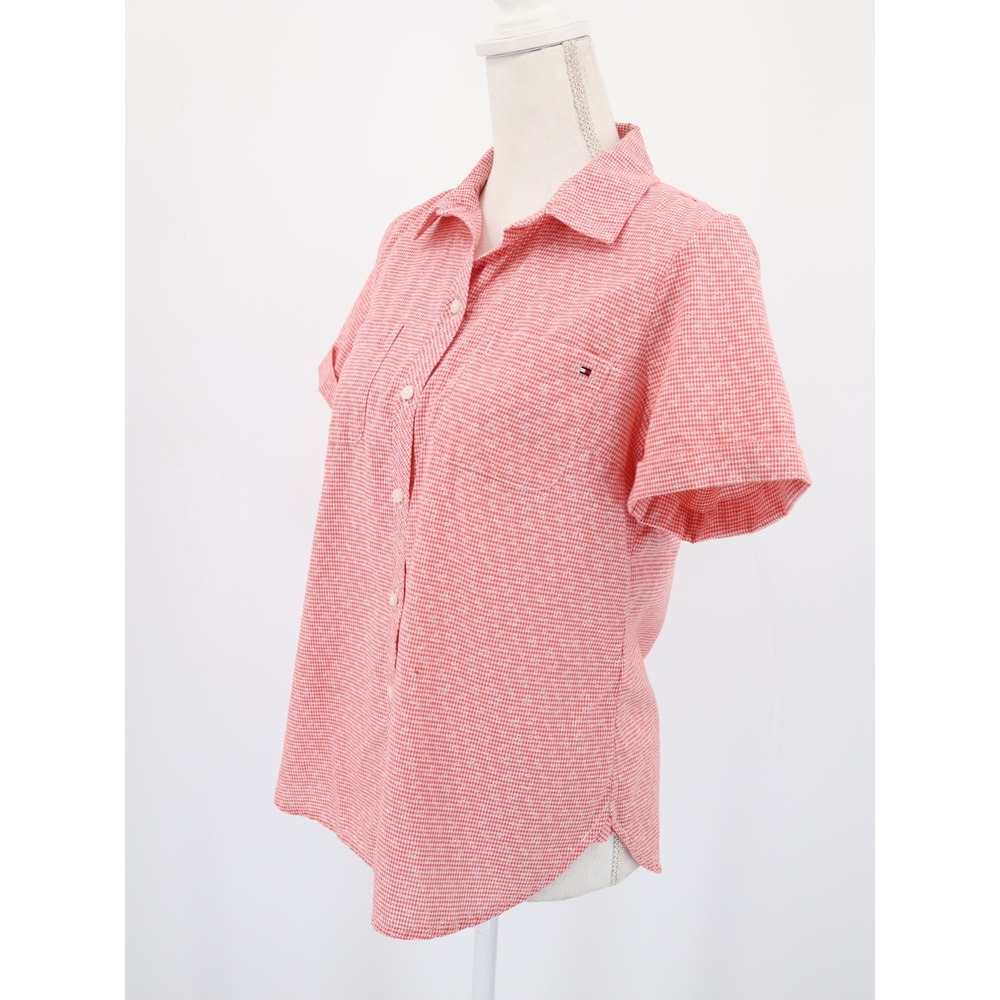 Tommy Hilfiger Gingham Button Shirt Pink Cotton Short Sleeve Top SP Small